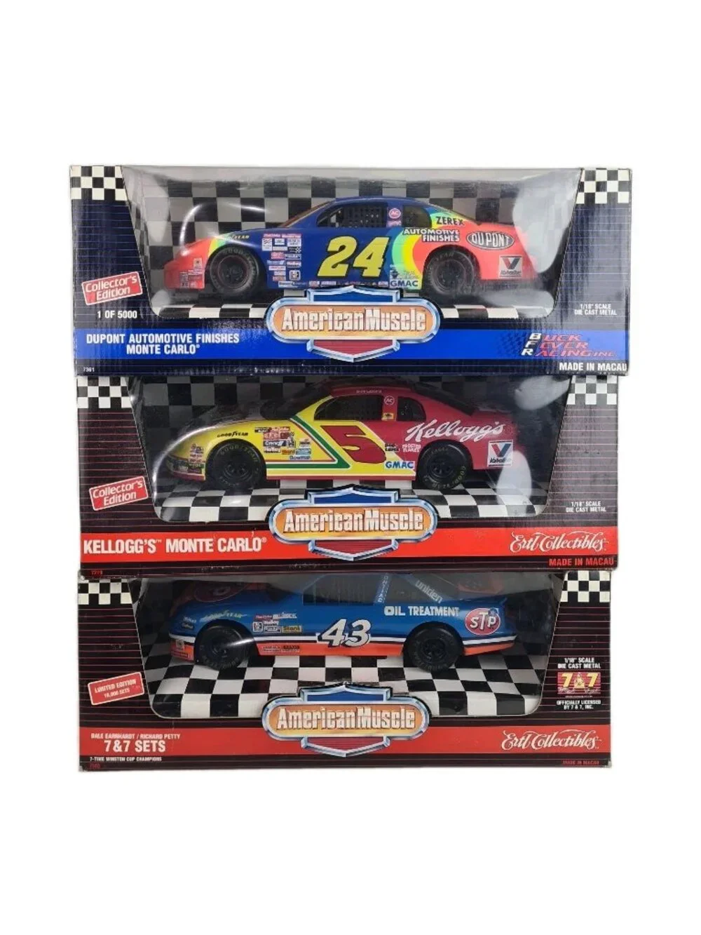 Set Of 3 ERTL American Muscle 1:18 DieCast #24 Gordon #43 Petty #5 Labonte K1